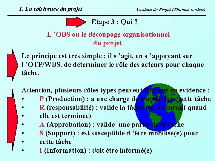 1. La cohérence du projet Gestion de Projet (Thomas Loilier) Etape 3 : Qui