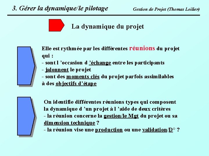 3. Gérer la dynamique/le pilotage Gestion de Projet (Thomas Loilier) La dynamique du projet