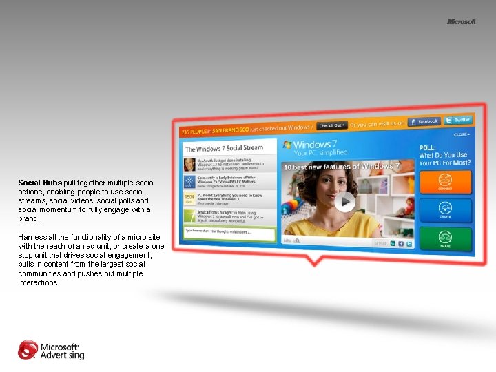 Social Hubs pull together multiple social actions, enabling people to use social streams, social Social Hubs pull together multiple social actions, enabling people to use social streams, social