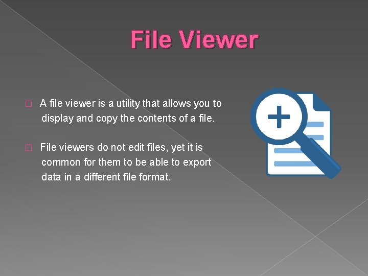 File Viewer � A file viewer is a utility that allows you to display