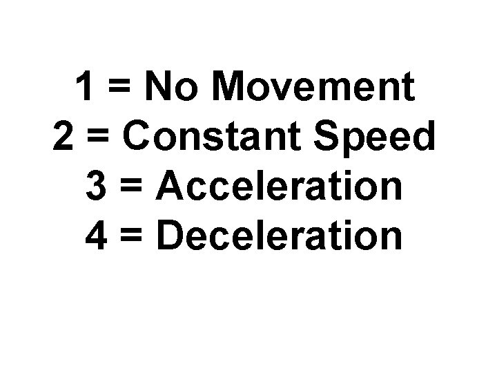 1 = No Movement 2 = Constant Speed 3 = Acceleration 4 = Deceleration