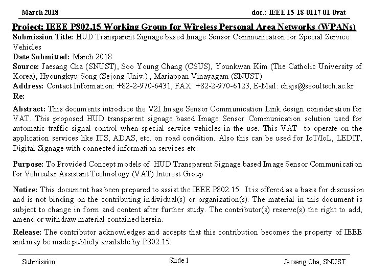 March 2018 doc. : IEEE 15 -18 -0117 -01 -0 vat Project: IEEE P