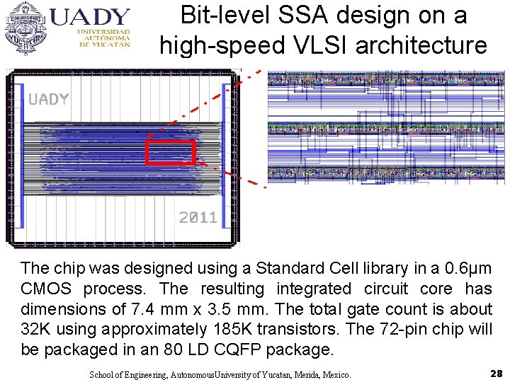 Bit-level SSA design on a high-speed VLSI architecture The chip was designed using a