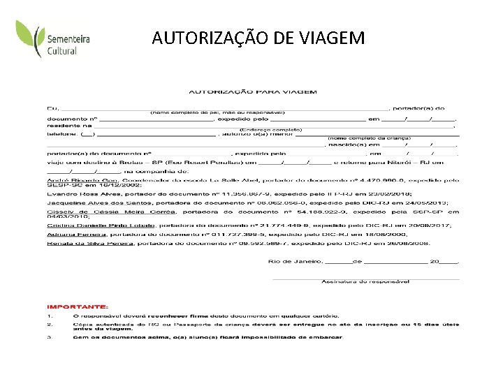 AUTORIZAÇÃO DE VIAGEM 