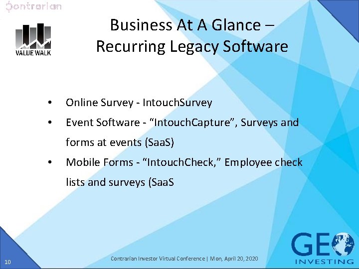 Business At A Glance – Recurring Legacy Software • Online Survey - Intouch. Survey