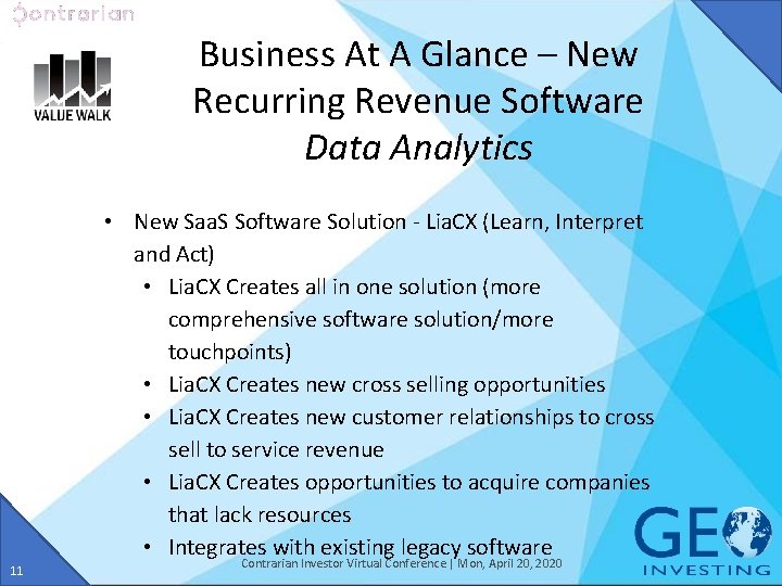 Business At A Glance – New Recurring Revenue Software Data Analytics • New Saa.