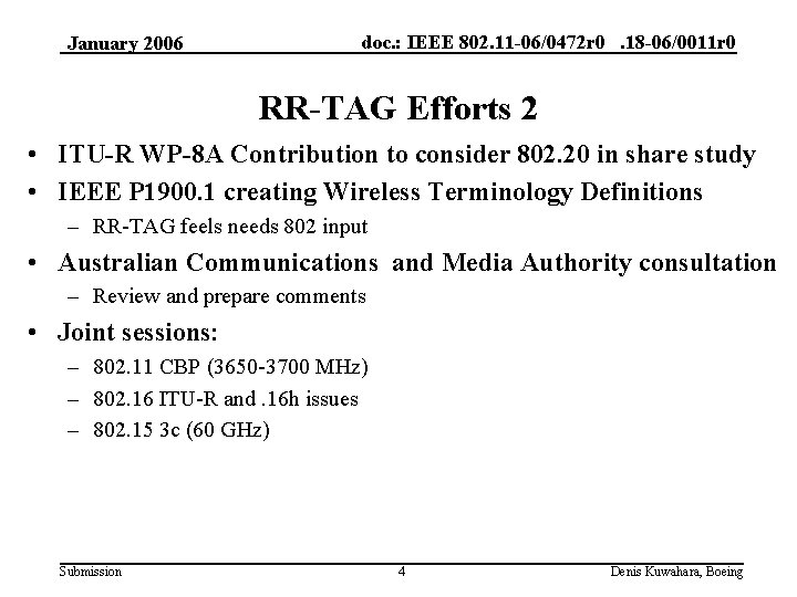 January 2006 doc. : IEEE 802. 11 -06/0472 r 0. 18 -06/0011 r 0