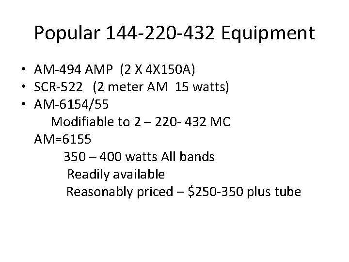 Popular 144 -220 -432 Equipment • AM-494 AMP (2 X 4 X 150 A)