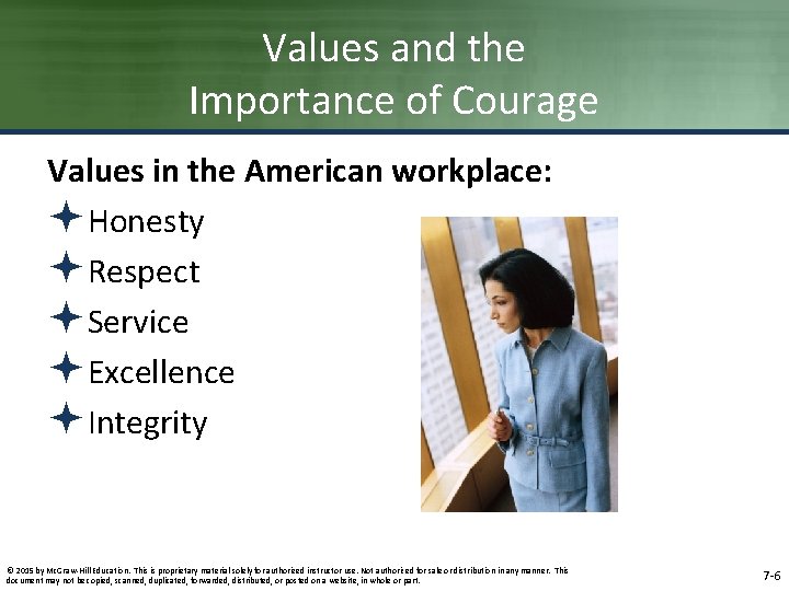 Values and the Importance of Courage Values in the American workplace: ªHonesty ªRespect ªService Values and the Importance of Courage Values in the American workplace: ªHonesty ªRespect ªService