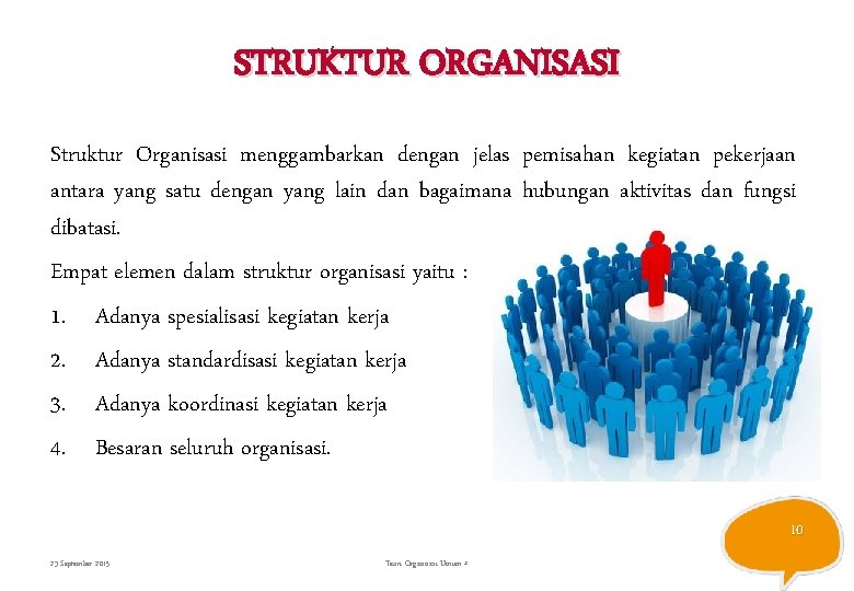 STRUKTUR ORGANISASI Struktur Organisasi menggambarkan dengan jelas pemisahan kegiatan pekerjaan antara yang satu dengan