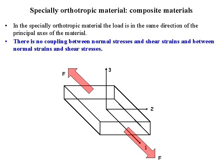 Specially orthotropic material: composite materials • In the specially orthotropic material the load is