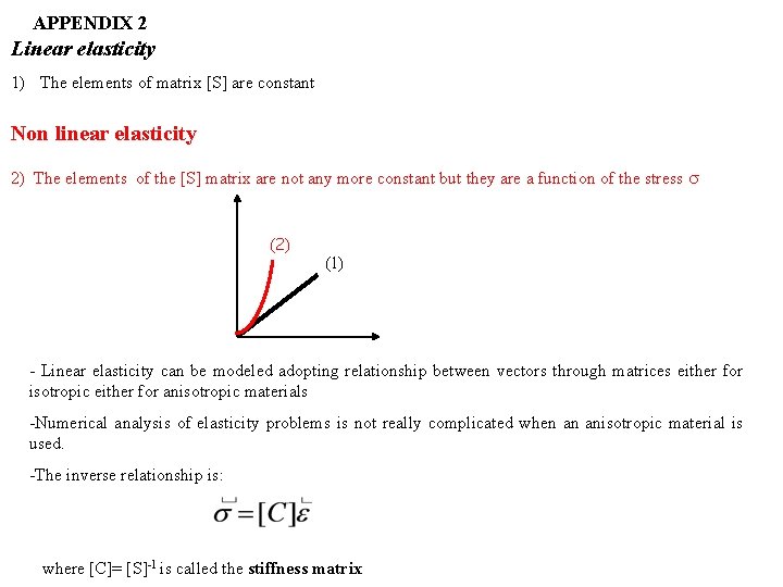 APPENDIX 2 Linear elasticity 1) The elements of matrix [S] are constant Non linear