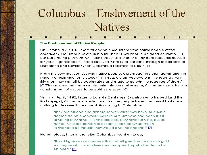 Columbus – Enslavement of the Natives 