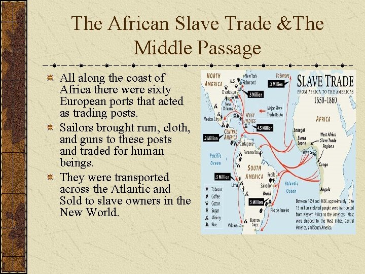 The African Slave Trade &The Middle Passage All along the coast of Africa there