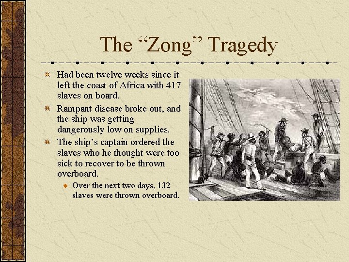 The “Zong” Tragedy Had been twelve weeks since it left the coast of Africa