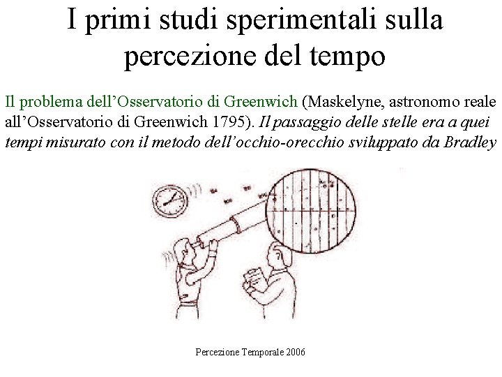 I primi studi sperimentali sulla percezione del tempo Il problema dell’Osservatorio di Greenwich (Maskelyne,