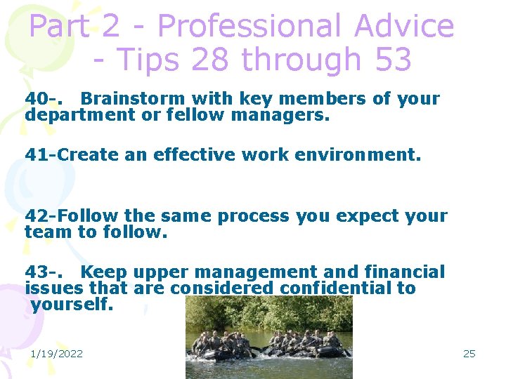 Part 2 - Professional Advice - Tips 28 through 53 40 -. Brainstorm with