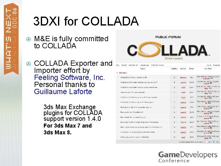 3 DXI for COLLADA > M&E is fully committed to COLLADA > COLLADA Exporter