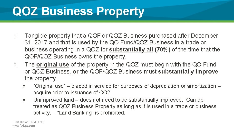 QOZ Business Property » » Tangible property that a QOF or QOZ Business purchased