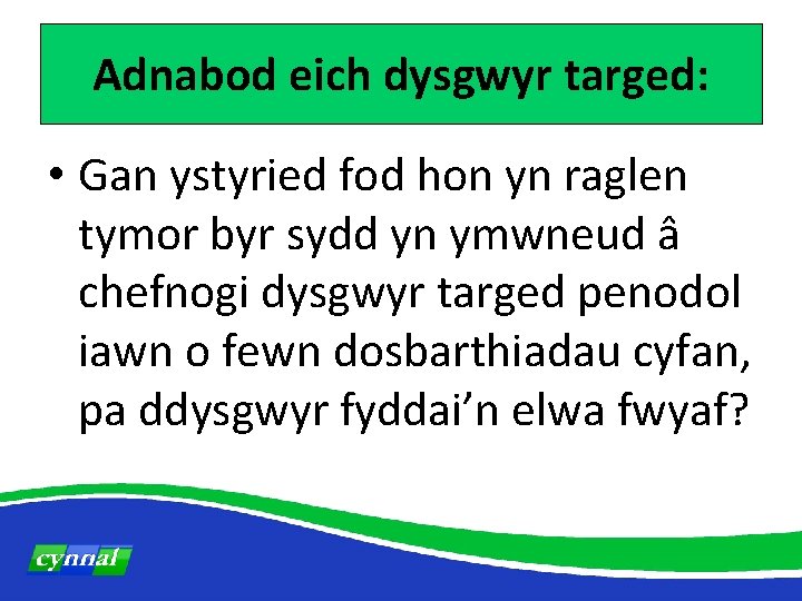 Adnabod eich dysgwyr targed: • Gan ystyried fod hon yn raglen tymor byr sydd