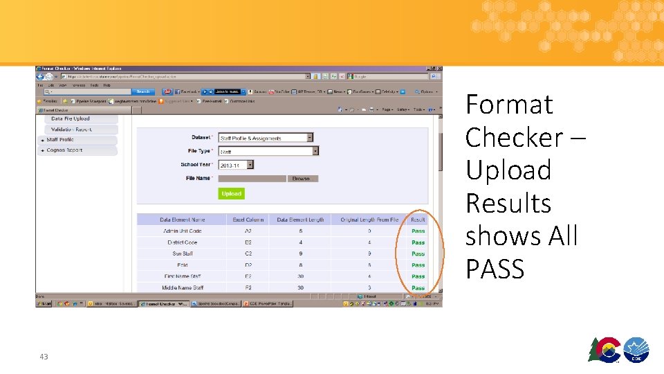 Format Checker – Upload Results shows All PASS 43 