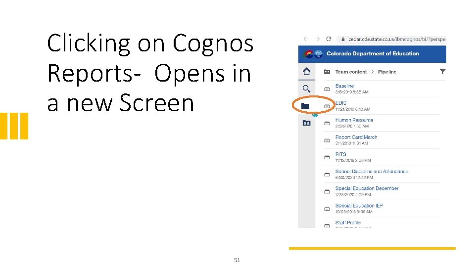 Clicking on Cognos Reports- Opens in a new Screen 51 