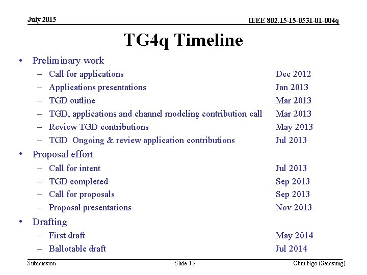 July 2015 IEEE 802. 15 -15 -0531 -01 -004 q TG 4 q Timeline