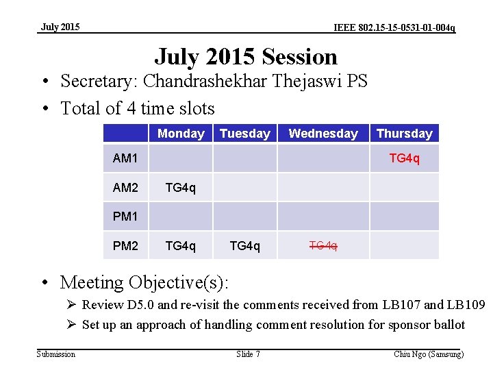 July 2015 IEEE 802. 15 -15 -0531 -01 -004 q July 2015 Session •
