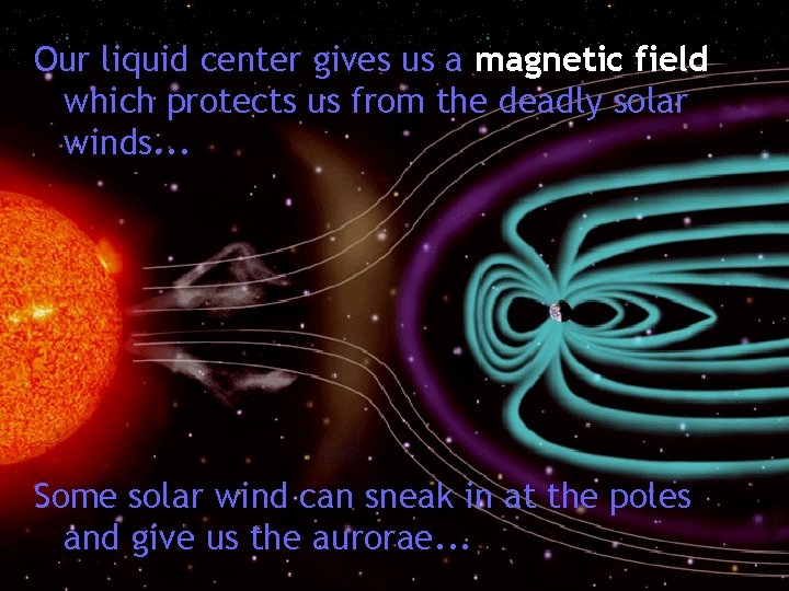 Our liquid center gives us a magnetic field which protects us from the deadly