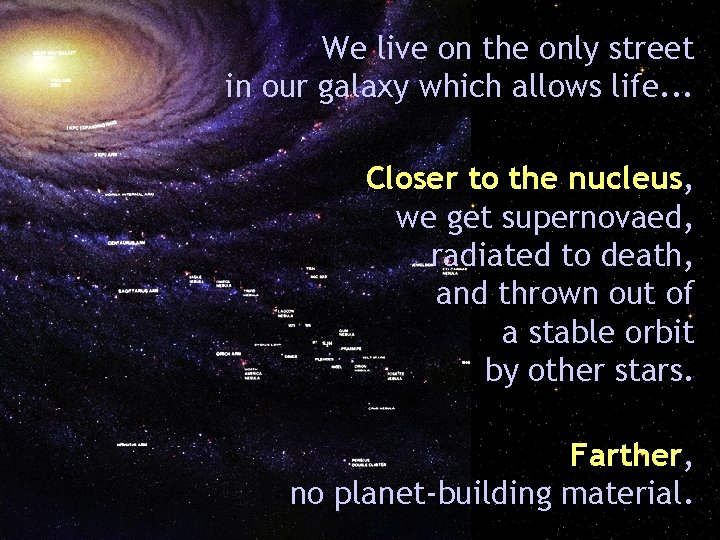 We live on the only street in our galaxy which allows life. . .