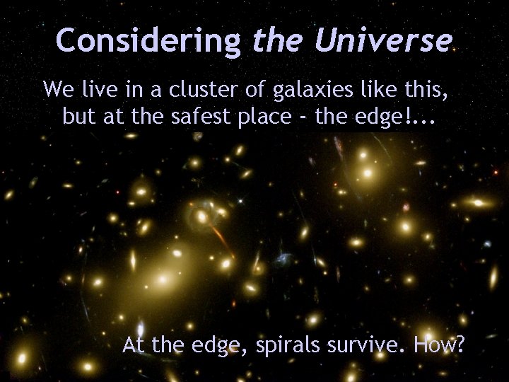 Considering the Universe We live in a cluster of galaxies like this, but at