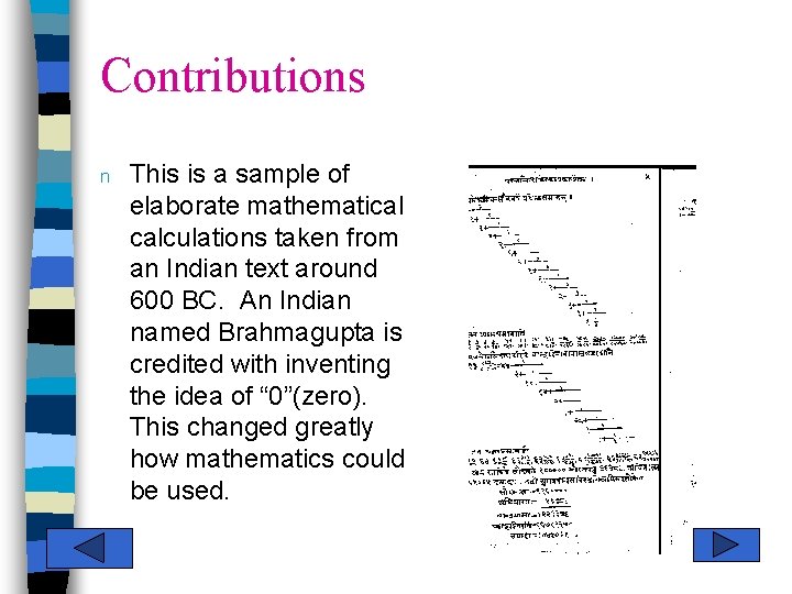 Contributions n This is a sample of elaborate mathematical calculations taken from an Indian