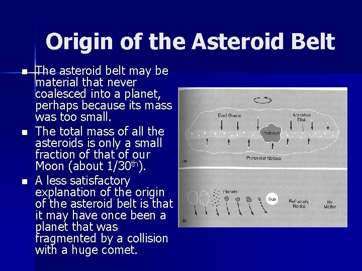 Origin of the Asteroid Belt n n n The asteroid belt may be material