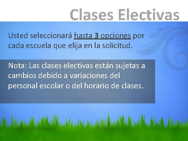 Clases Electivas Usted seleccionará hasta 3 opciones por cada escuela que elija en la