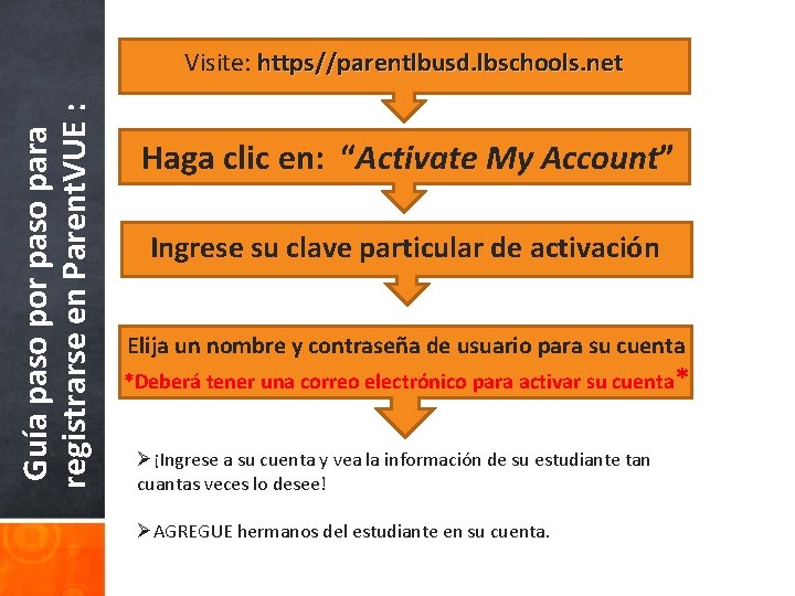 Guía paso por paso para registrarse en Parent. VUE : Visite: https//parentlbusd. lbschools. net