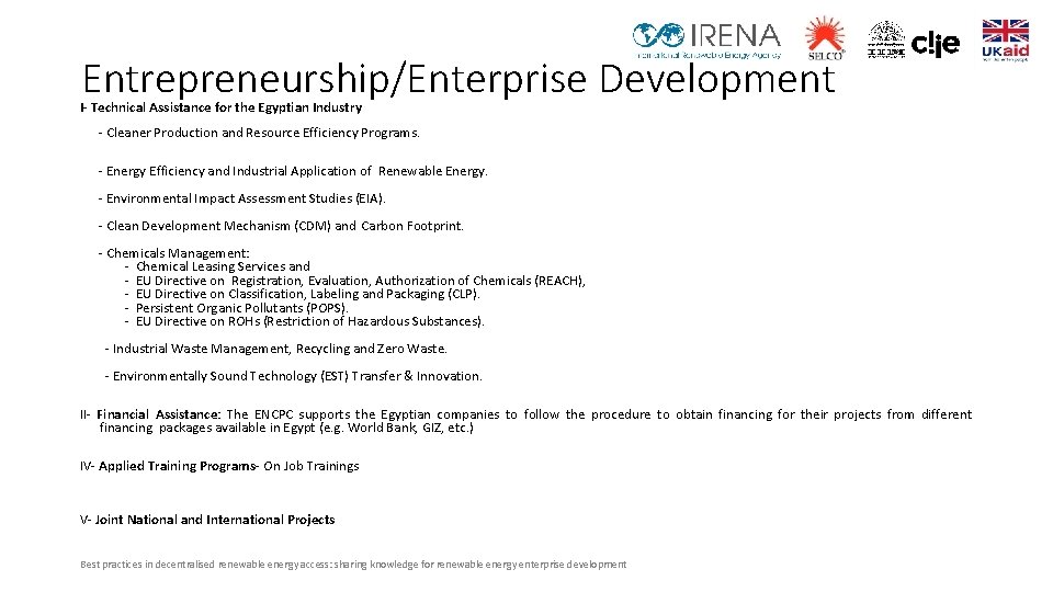 Entrepreneurship/Enterprise Development I- Technical Assistance for the Egyptian Industry - Cleaner Production and Resource