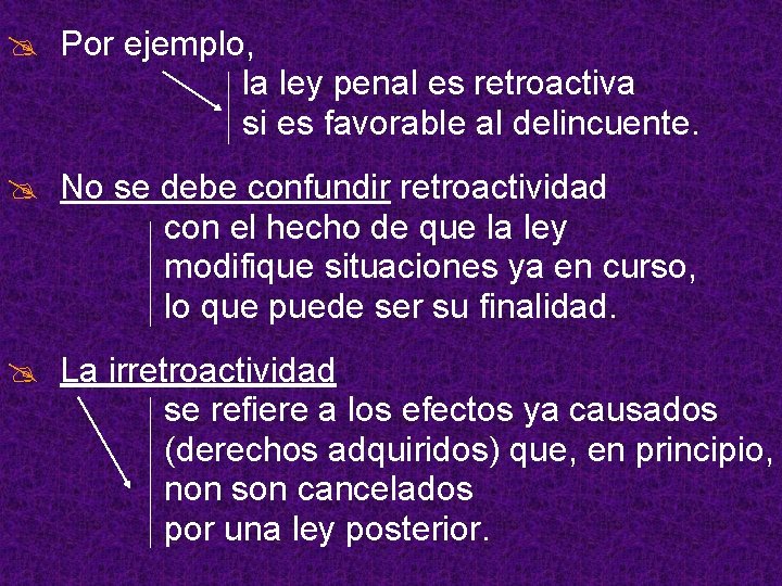 @ Por ejemplo, la ley penal es retroactiva si es favorable al delincuente. @