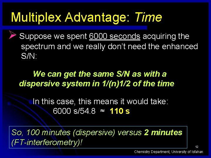 Multiplex Advantage: Time Ø Suppose we spent 6000 seconds acquiring the spectrum and we