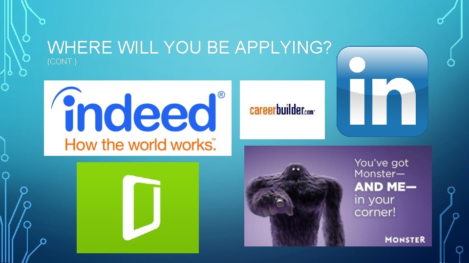 WHERE WILL YOU BE APPLYING? (CONT. ) 
