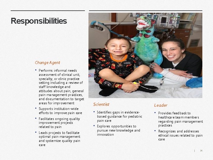 Responsibilities Change Agent • • Performs informal needs assessment of clinical unit, specialty, or