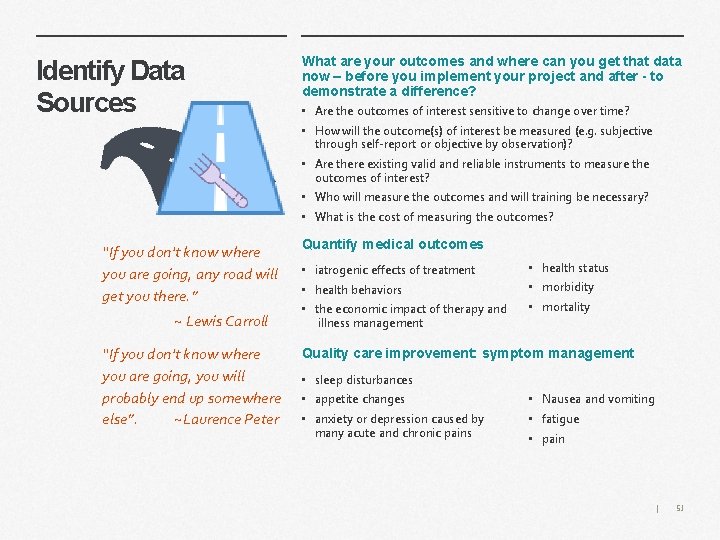 Identify Data Sources What are your outcomes and where can you get that data