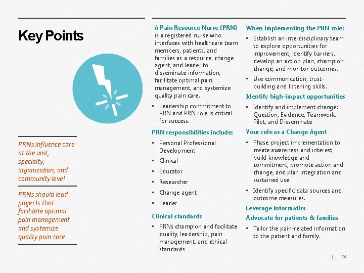 Key Points A Pain Resource Nurse (PRN) is a registered nurse who interfaces with