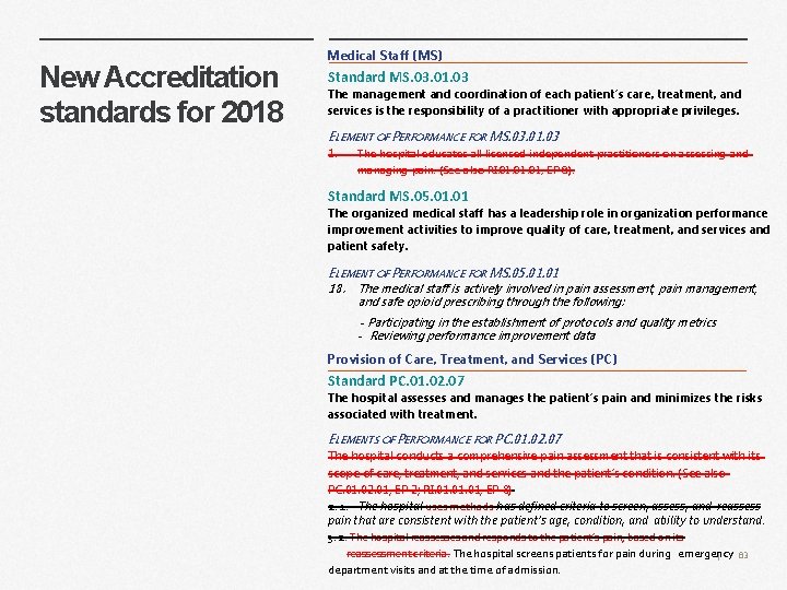 New Accreditation standards for 2018 Medical Staff (MS) Standard MS. 03. 01. 03 The