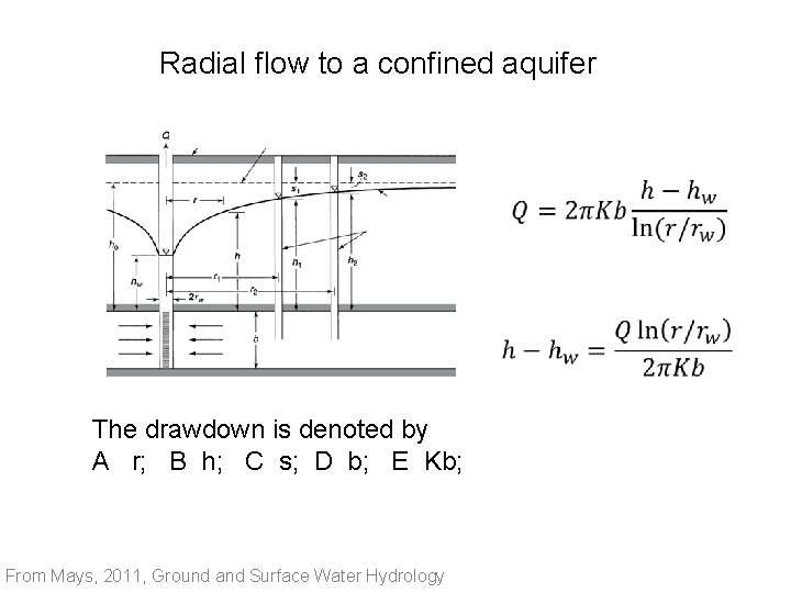 Radial flow to a confined aquifer The drawdown is denoted by A r; B
