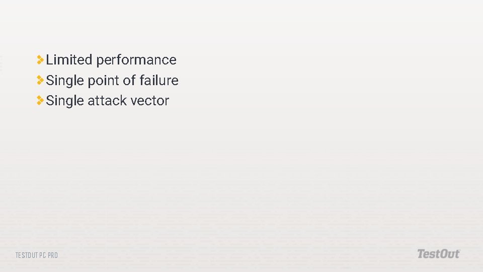 Limited performance Single point of failure Single attack vector TESTOUT PC PRO 