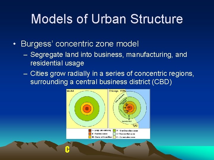 Models of Urban Structure • Burgess’ concentric zone model – Segregate land into business, Models of Urban Structure • Burgess’ concentric zone model – Segregate land into business,
