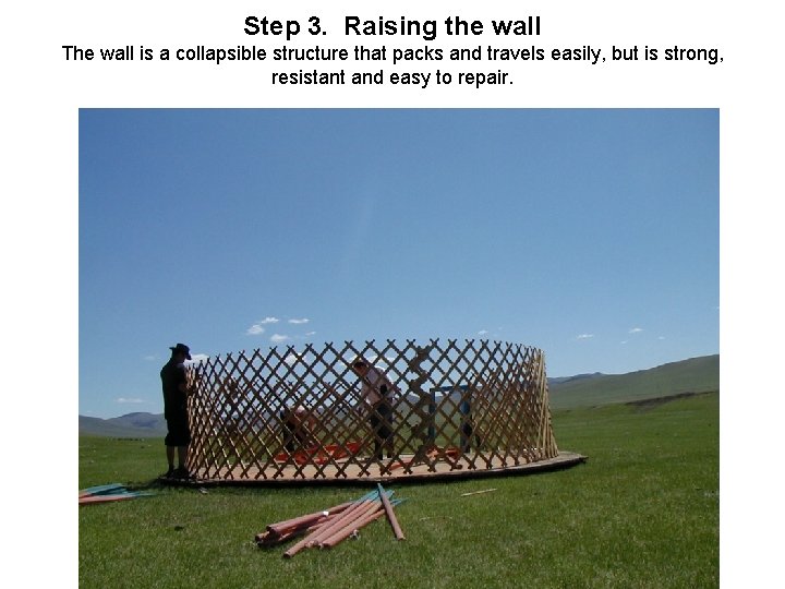 Step 3. Raising the wall The wall is a collapsible structure that packs and