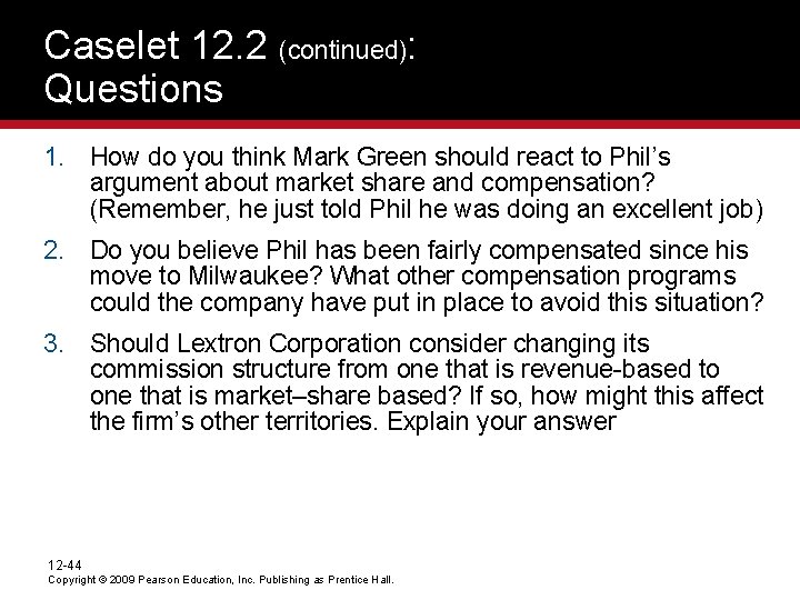 Caselet 12. 2 (continued): Questions 1. How do you think Mark Green should react