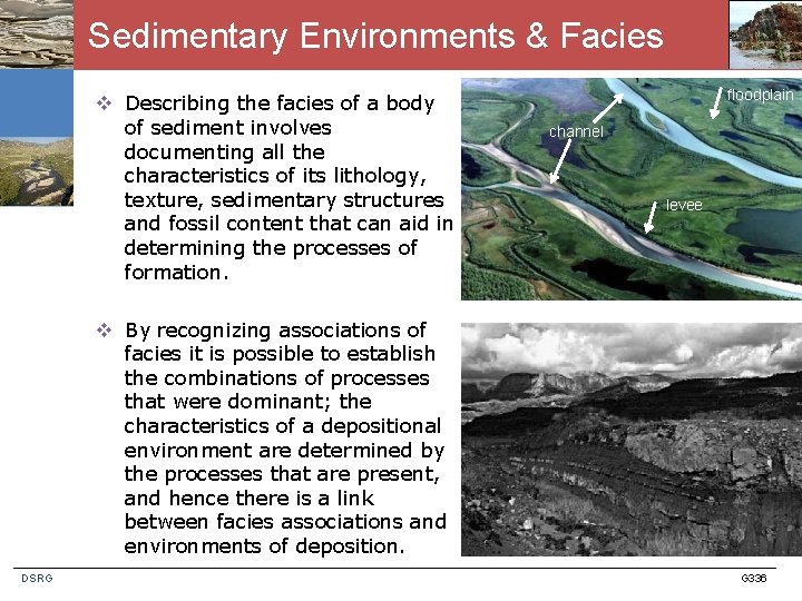 Sedimentary Environments & Facies v Describing the facies of a body of sediment involves