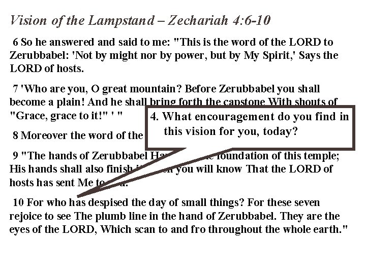 Vision of the Lampstand – Zechariah 4: 6 -10 6 So he answered and